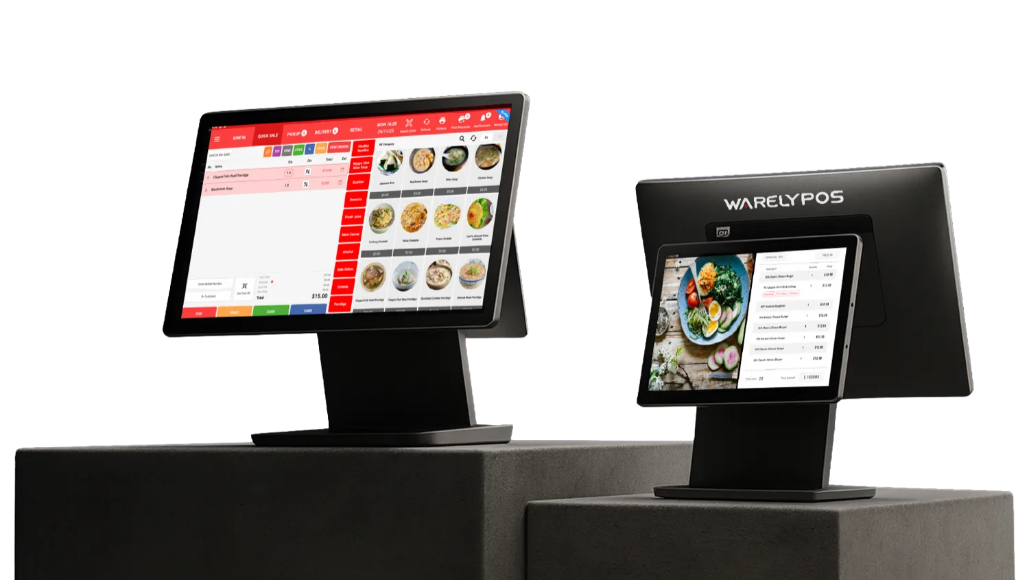 WarelyPOS and a Warely online store running in sync across devices