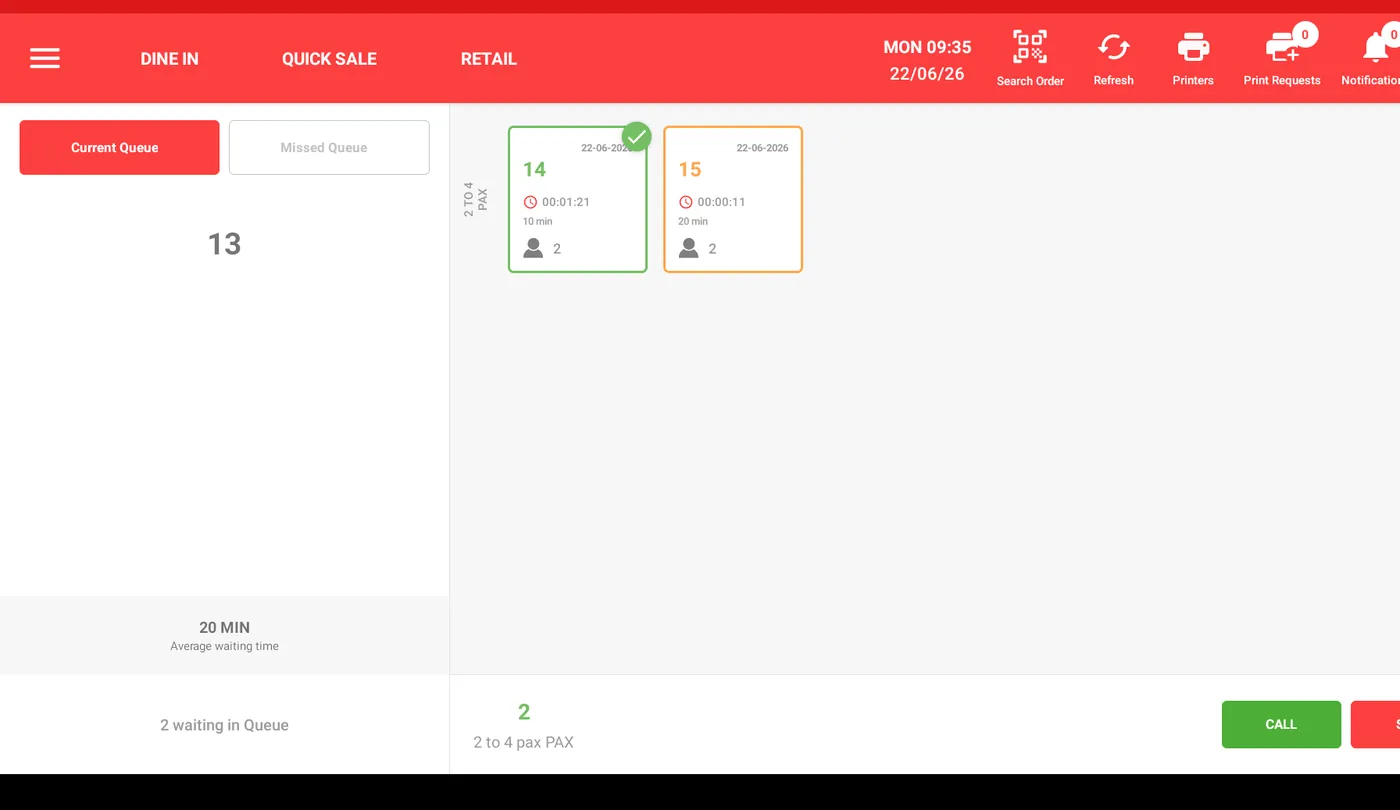 WarelyPOS — Queue management screen